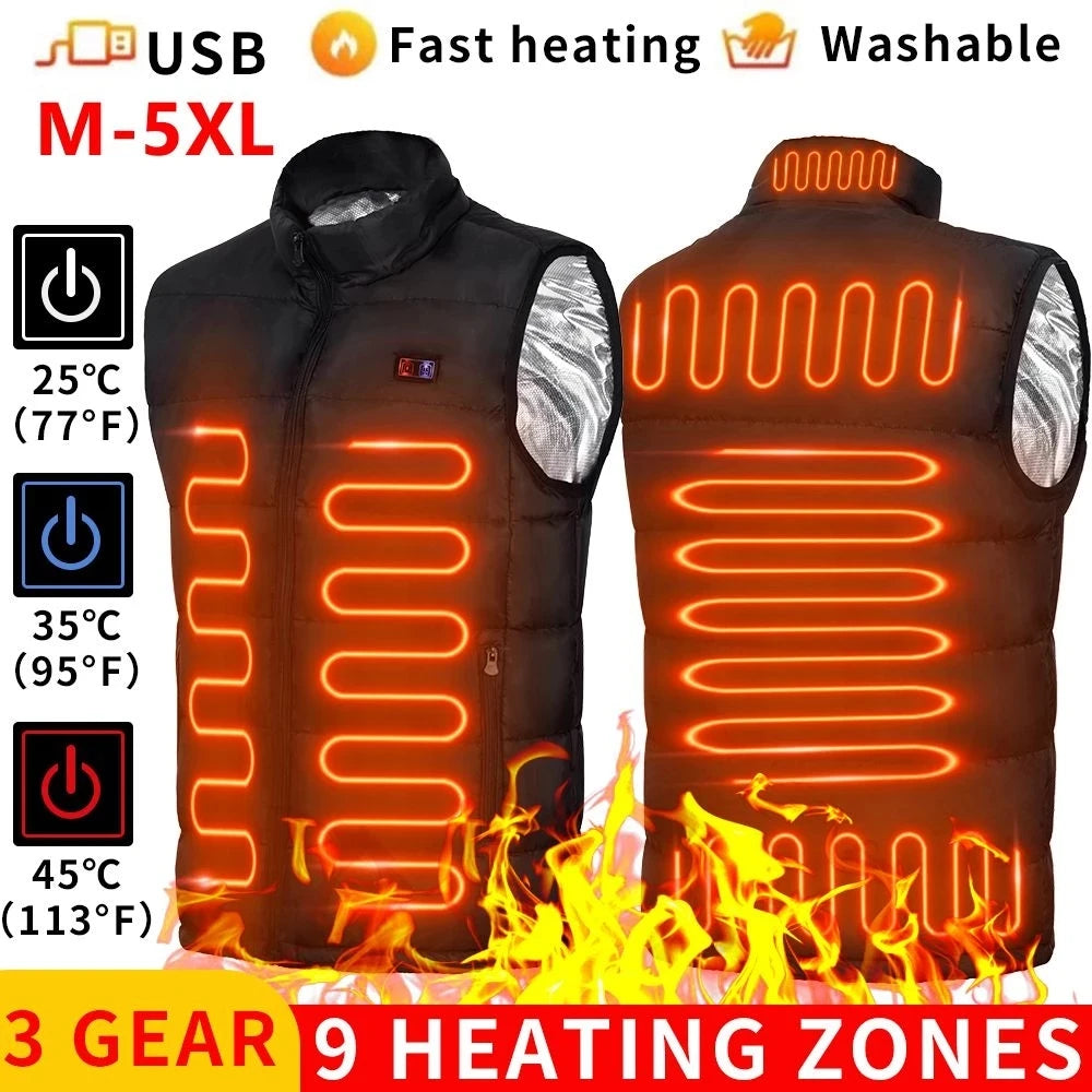 9-Zone Heated Vest USB Electric Jacket - Men & Women Winter Thermal Wear