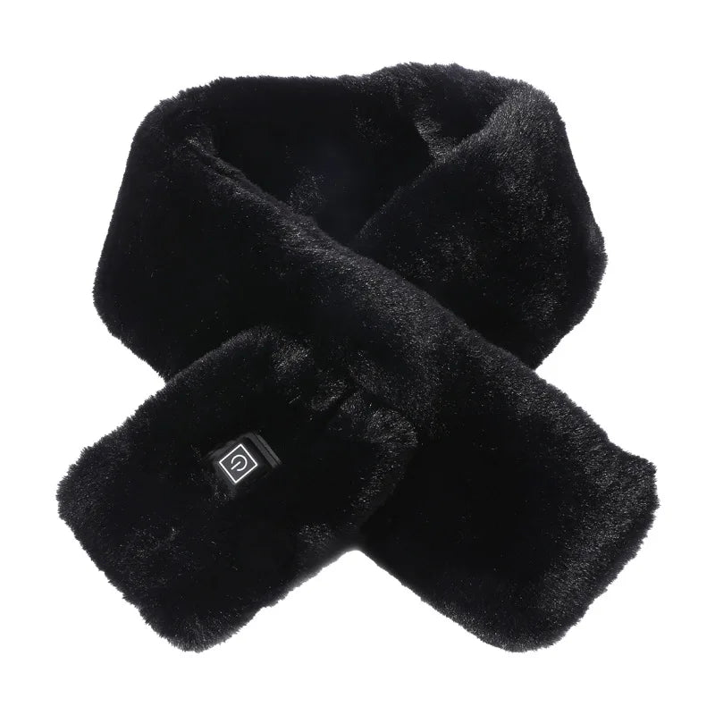 USB Heated Plush Faux Fur Scarf - Winter Neck Warmer
