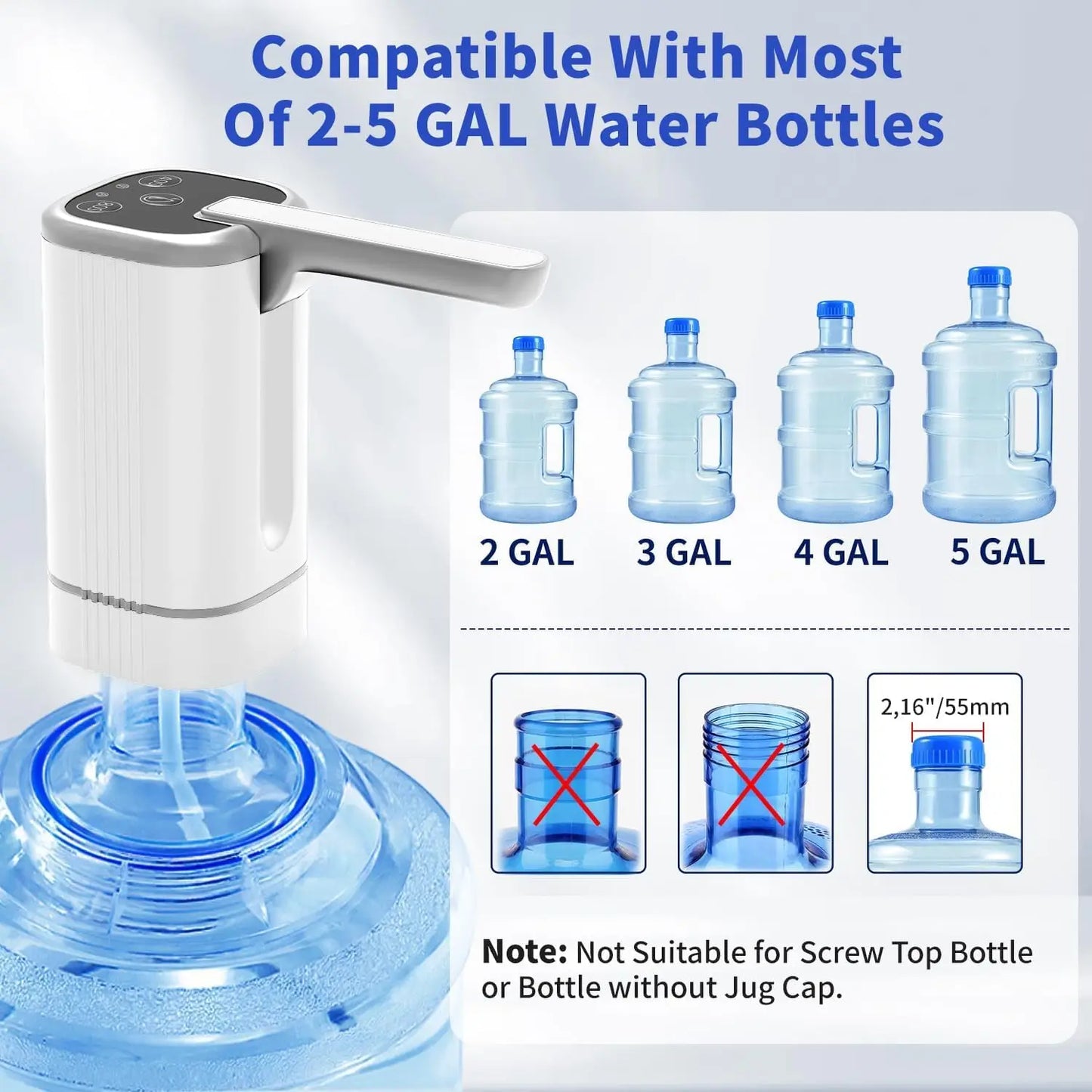 Water Bottle Pump for 5 Gallon Water Bottle Dispenser Pump Automatic Drinking Water Pump Portable Electric Water Dispenser