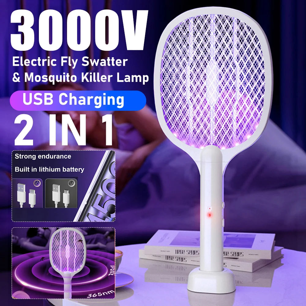 2 in 1 Electric Fly Swatter Handheld Fly Killer and Mosquito Trap Lamp