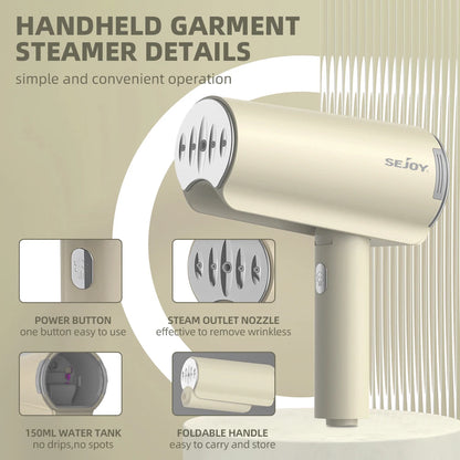 Sejoy Garment Steamers Portable 150ml Handheld Fabric Steamer Fast-Heat 1000W Steam Iron Cleaner for Home Travelling 220v/110v