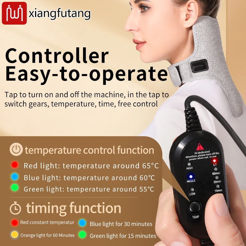 Red Light Therapy Neck Massager - Electric Heating & Vibration for Pain Relief