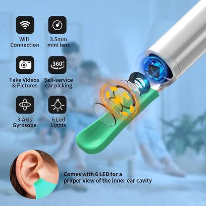 Wireless Ear Wax Cleaner with Camera Safe Earwax Removal Endoscope with Camera Luminous Otoscope Ear Cleaning Tools Ear Care