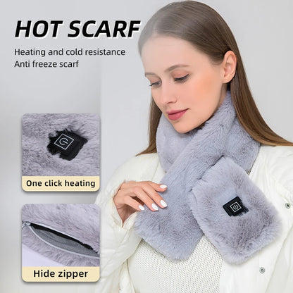 USB Heated Plush Faux Fur Scarf - Winter Neck Warmer