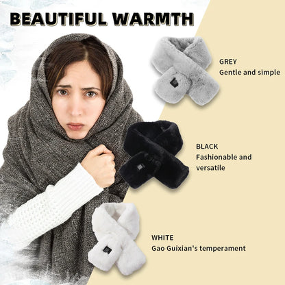 USB Heated Plush Faux Fur Scarf - Winter Neck Warmer